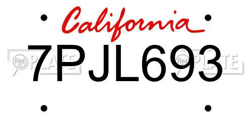 7PJL693 California License Plate