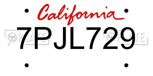 7PJL729 California License Plate