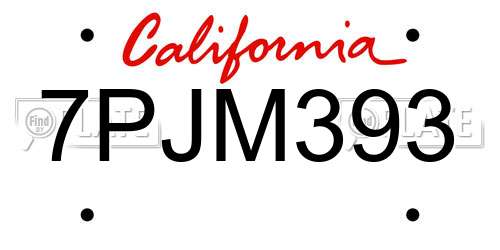 7PJM393 California License Plate