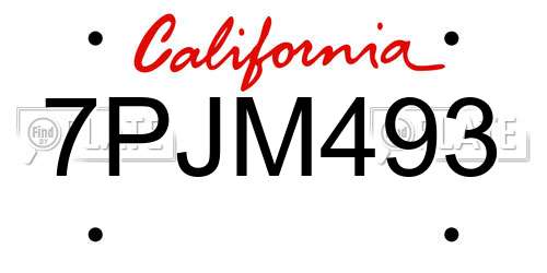 7PJM493 California License Plate