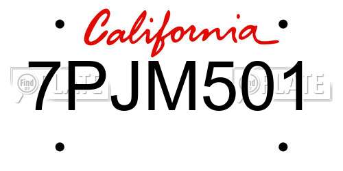 7PJM501 California License Plate