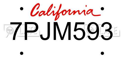 7PJM593 California License Plate