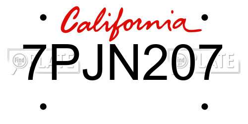 7PJN207 California License Plate