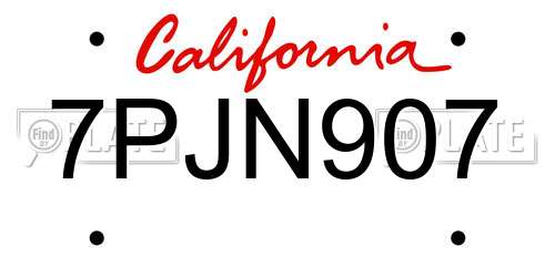 7PJN907 California License Plate