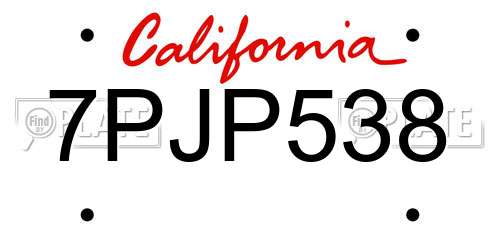 7PJP538 California License Plate