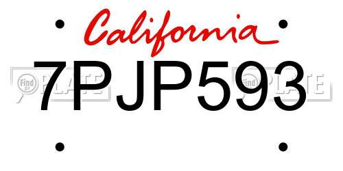 7PJP593 California License Plate