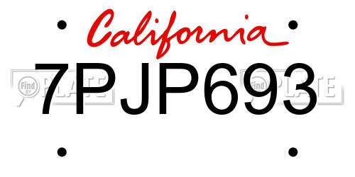 7PJP693 California License Plate