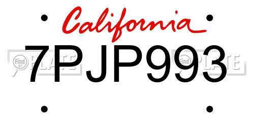 7PJP993 California License Plate