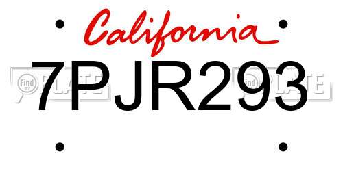 7PJR293 California License Plate
