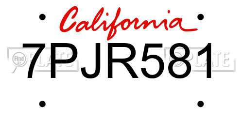 7PJR581 California License Plate