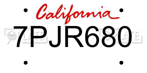 7PJR680 California License Plate