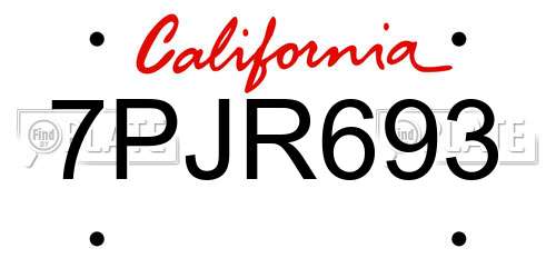 7PJR693 California License Plate