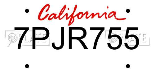 7PJR755 California License Plate