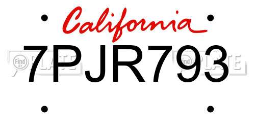 7PJR793 California License Plate