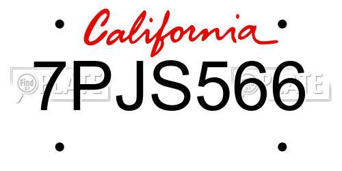 7PJS566 California License Plate