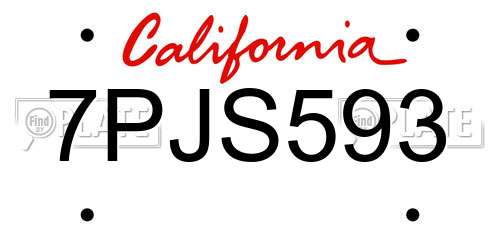 7PJS593 California License Plate