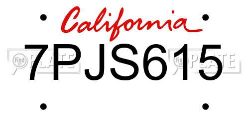 7PJS615 California License Plate