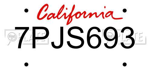 7PJS693 California License Plate