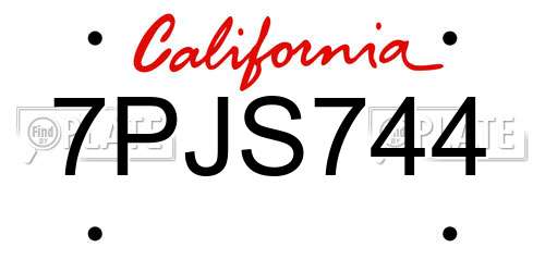 7PJS744 California License Plate