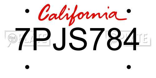 7PJS784 California License Plate
