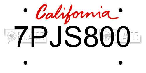 7PJS800 California License Plate