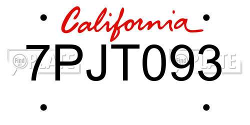7PJT093 California License Plate