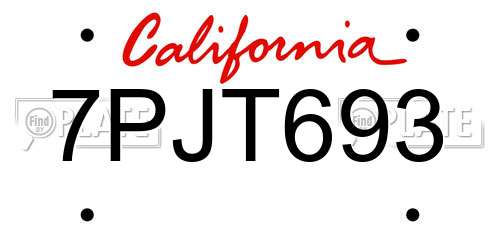 7PJT693 California License Plate