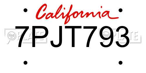7PJT793 California License Plate