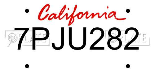 7PJU282 California License Plate