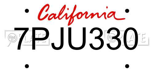 7PJU330 California License Plate