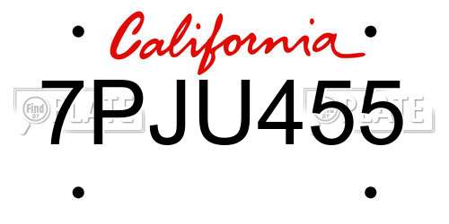 7PJU455 California License Plate