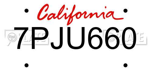 7PJU660 California License Plate