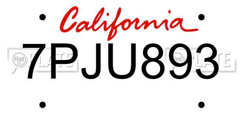 7PJU893 California License Plate
