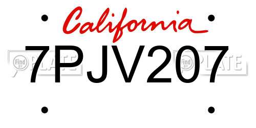 7PJV207 California License Plate