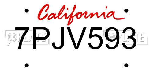 7PJV593 California License Plate