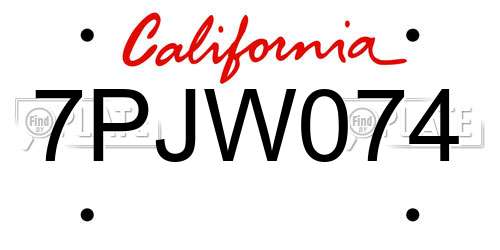 7PJW074 California License Plate