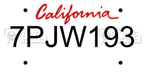 7PJW193 California License Plate