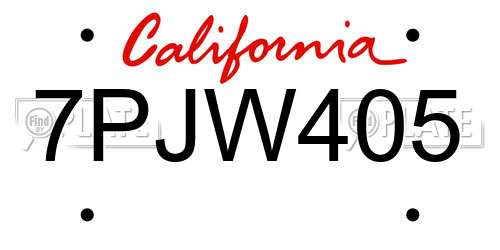 7PJW405 California License Plate