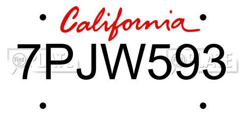 7PJW593 California License Plate