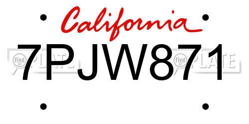 7PJW871 California License Plate
