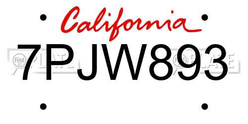 7PJW893 California License Plate