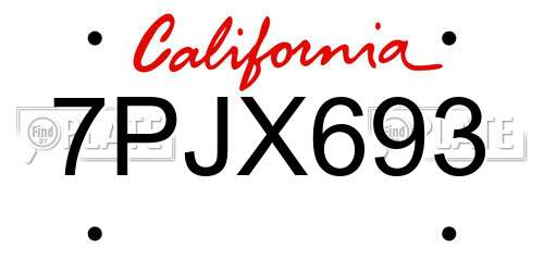 7PJX693 California License Plate