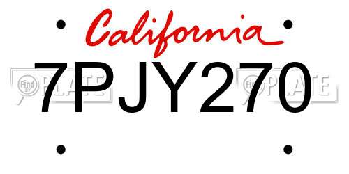7PJY270 California License Plate