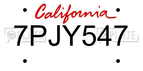 7PJY547 California License Plate