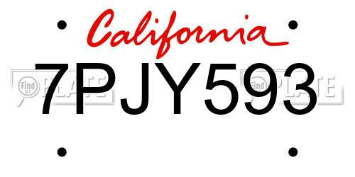 7PJY593 California License Plate