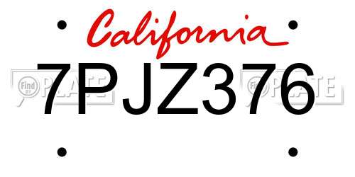 7PJZ376 California License Plate