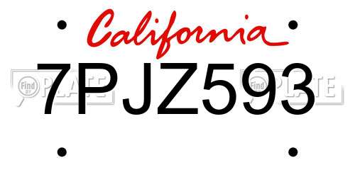 7PJZ593 California License Plate