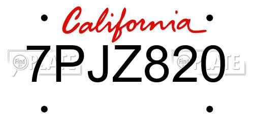 7PJZ820 California License Plate
