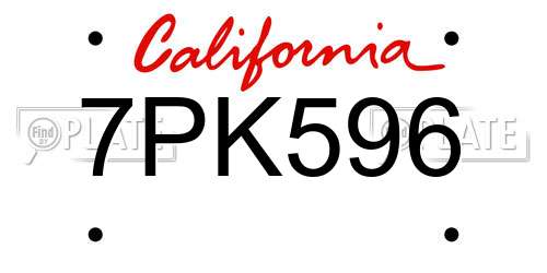 7PK596 California License Plate