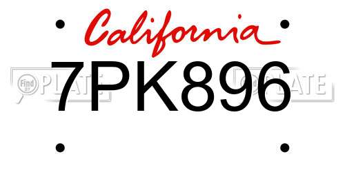 7PK896 California License Plate